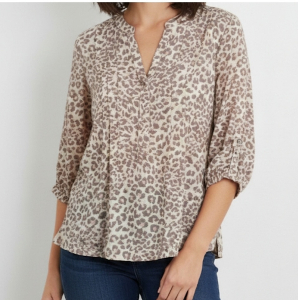 Ava & Grace 3/4‎ Sleeve Woman's Blouse, Size Petite PL Leopard Print